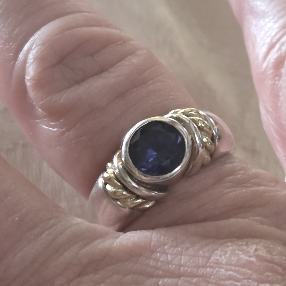David Wysor Vintage Iolite Ring, SS & 18k, Size 7.5 - Picture 13 of 14